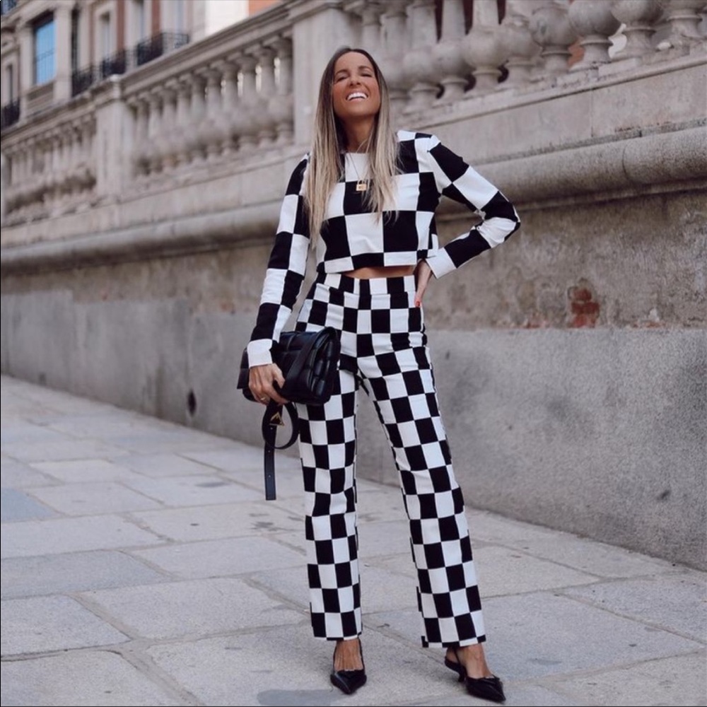 Zara Checkerboard Print Pants NWT - Picture 7 of 17